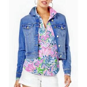 Lily Pulitzer Seaspray Gold Button Denim Jacket Size XS